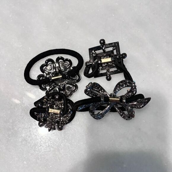 Lot Of 4 Vintage Sparkly Rhinestone Embellished Elastic Ponytail Hair Ties Multi - Picture 5 of 5